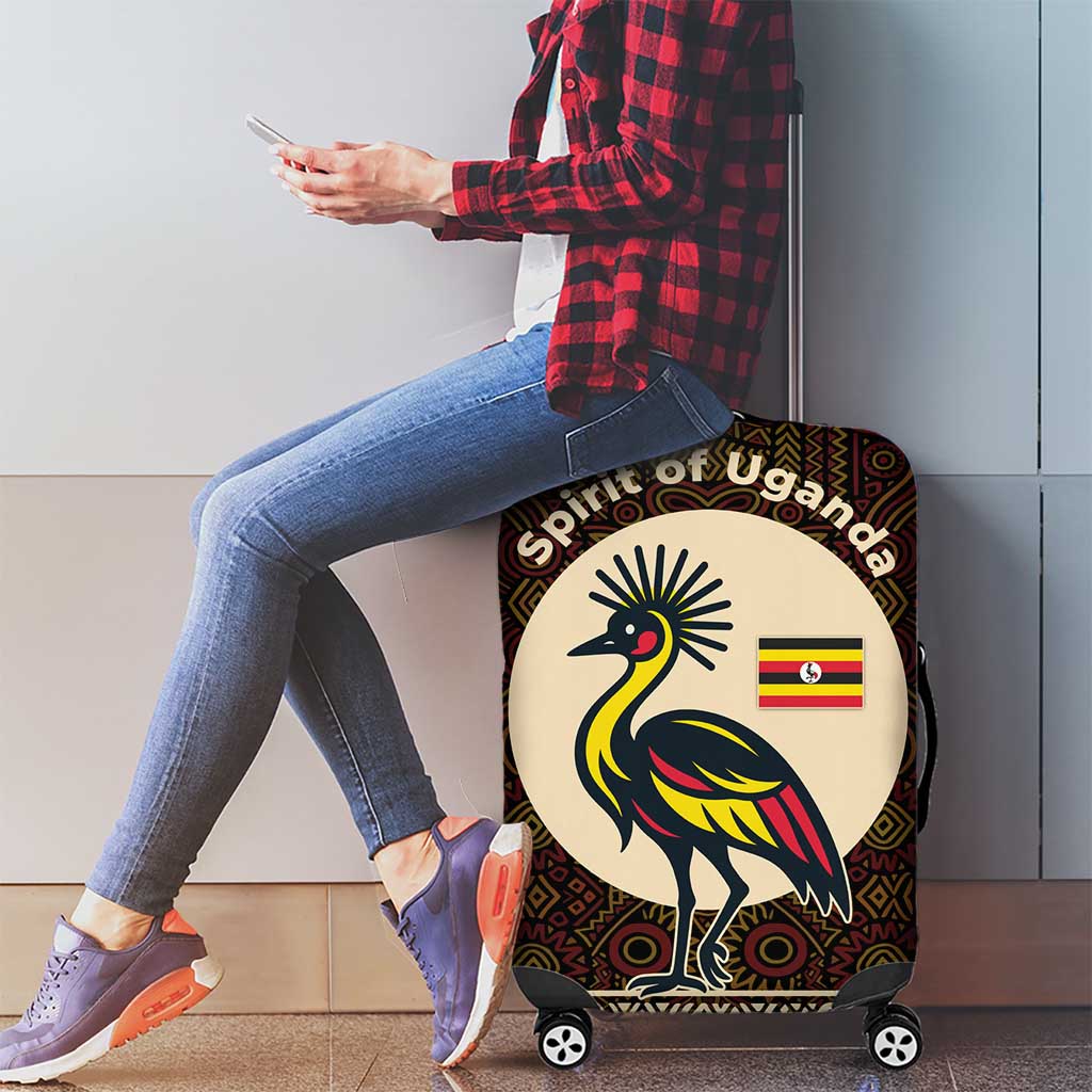 Uganda Luggage Cover with Grey Crowned Crane and Tribal Pattern Spirit of Uganda Theme TS04