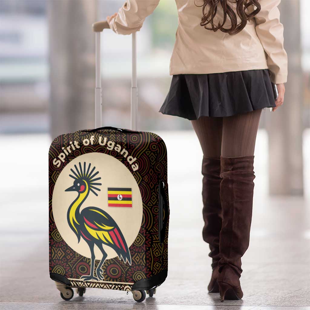 Uganda Luggage Cover with Grey Crowned Crane and Tribal Pattern Spirit of Uganda Theme TS04