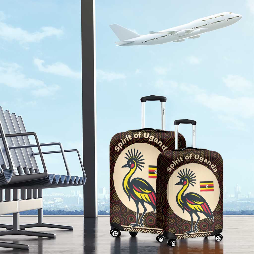Uganda Luggage Cover with Grey Crowned Crane and Tribal Pattern Spirit of Uganda Theme TS04