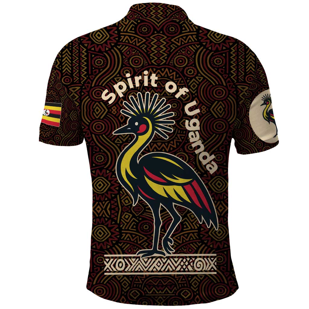 Uganda Polo Shirt with Grey Crowned Crane and Tribal Pattern Spirit of Uganda Theme TS04