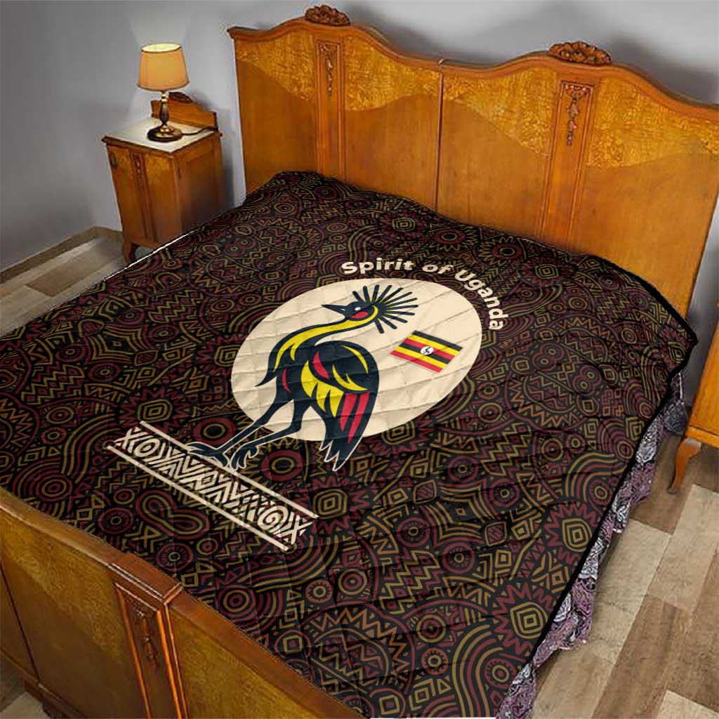 Uganda Quilt - Grey Crowned Crane and Tribal Pattern Spirit of Uganda Theme TS04