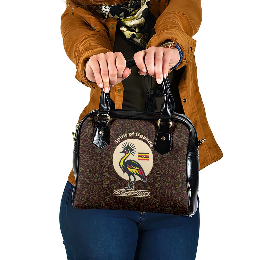 Uganda Shoulder Handbag with Grey Crowned Crane and Tribal Pattern Spirit of Uganda Theme TS04