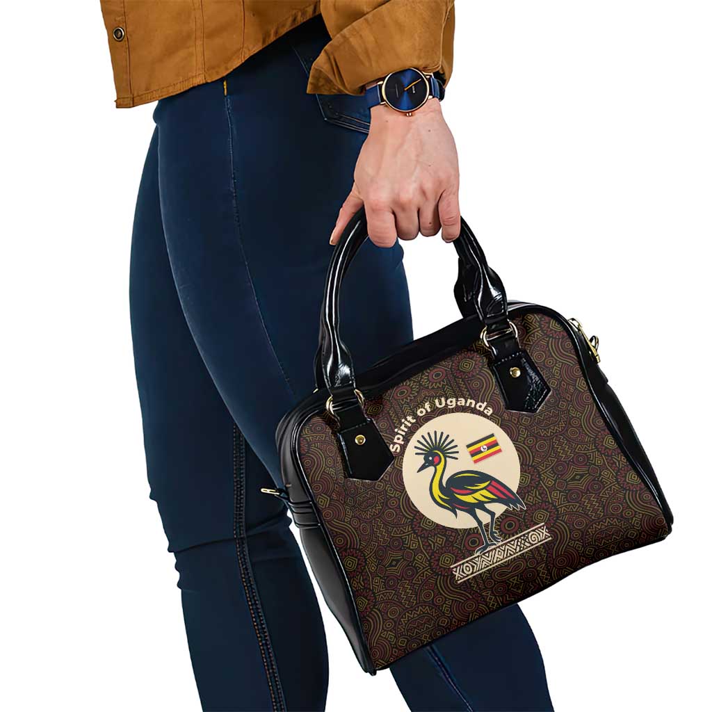 Uganda Shoulder Handbag with Grey Crowned Crane and Tribal Pattern Spirit of Uganda Theme TS04