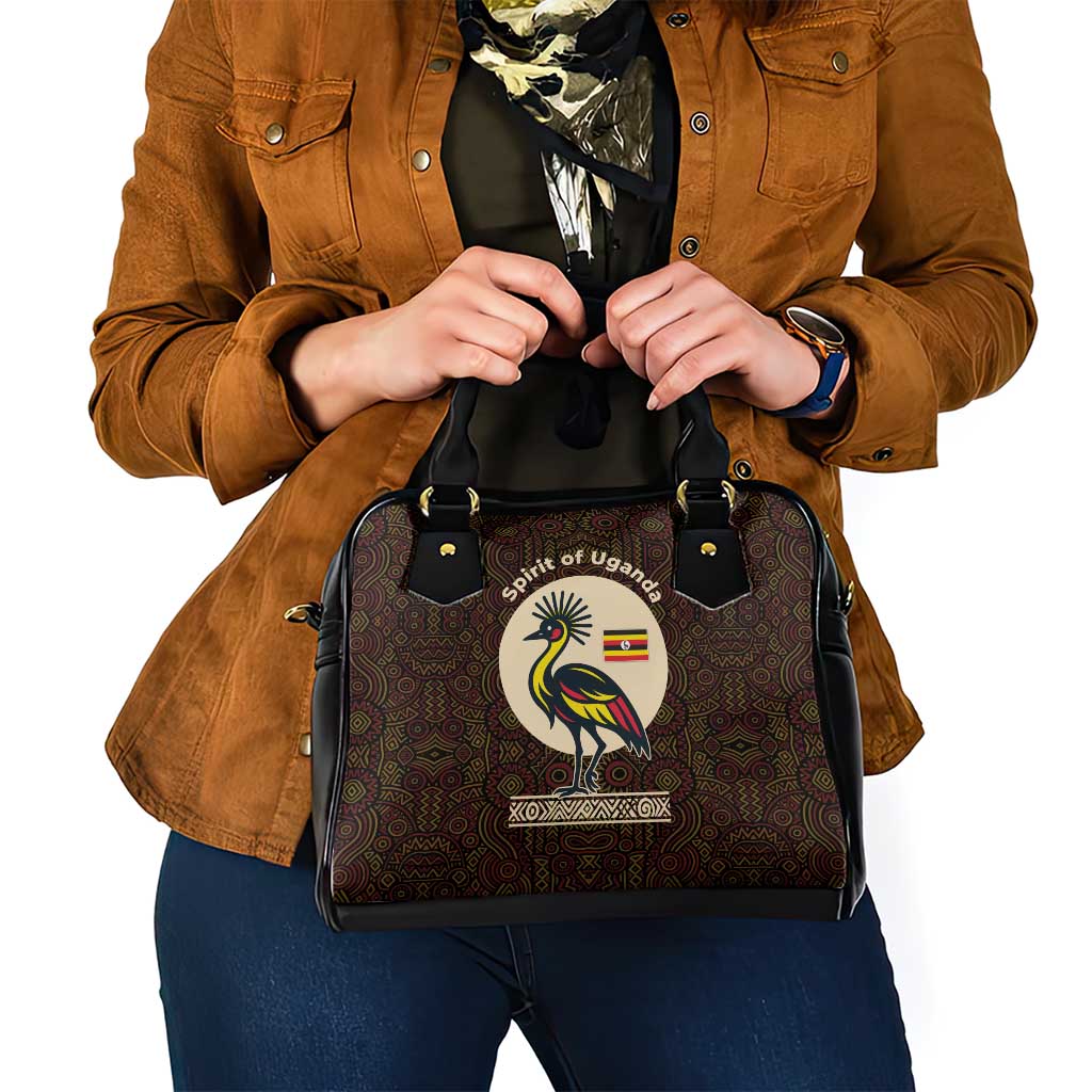 Uganda Shoulder Handbag with Grey Crowned Crane and Tribal Pattern Spirit of Uganda Theme TS04
