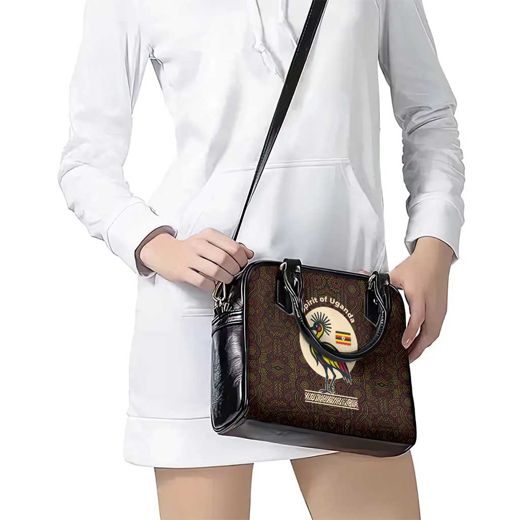 Uganda Shoulder Handbag with Grey Crowned Crane and Tribal Pattern Spirit of Uganda Theme TS04