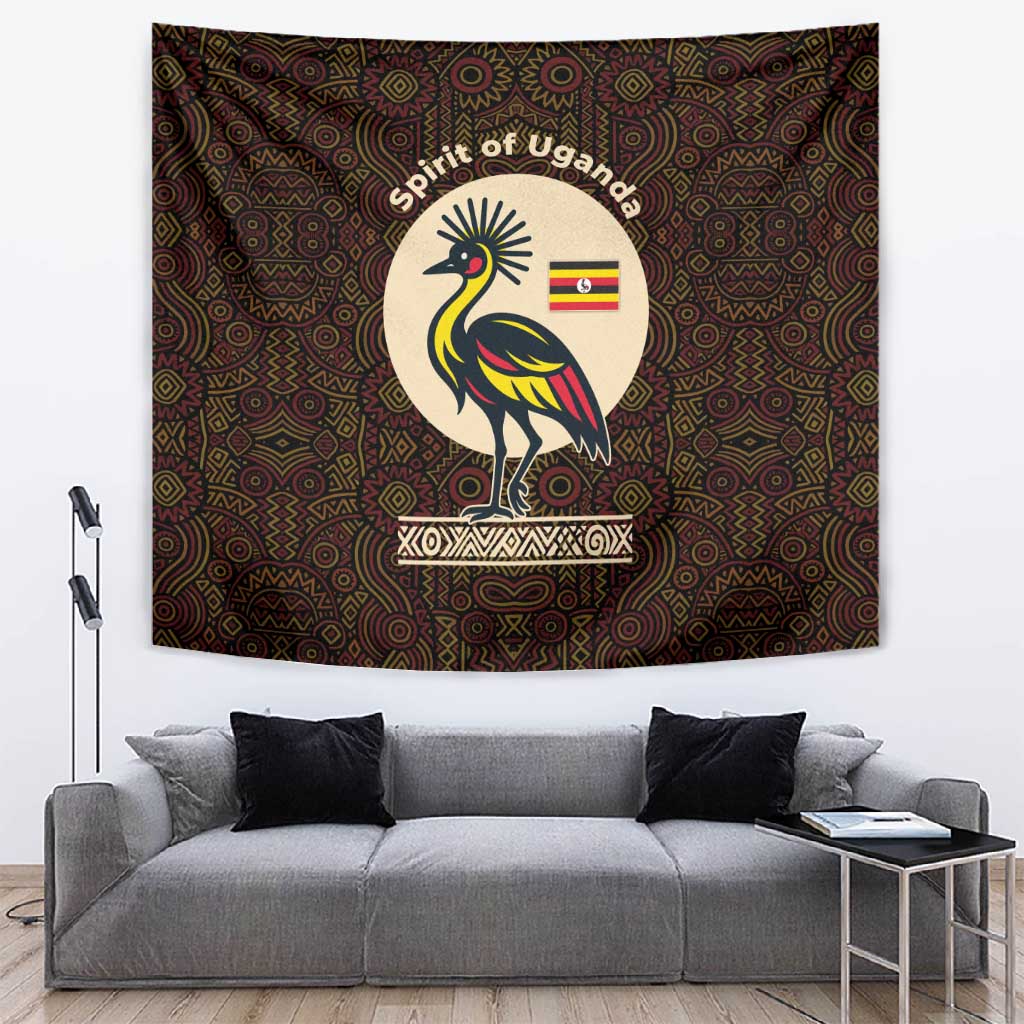 Uganda Tapestry - Grey Crowned Crane and Tribal Pattern Spirit of Uganda Theme TS04