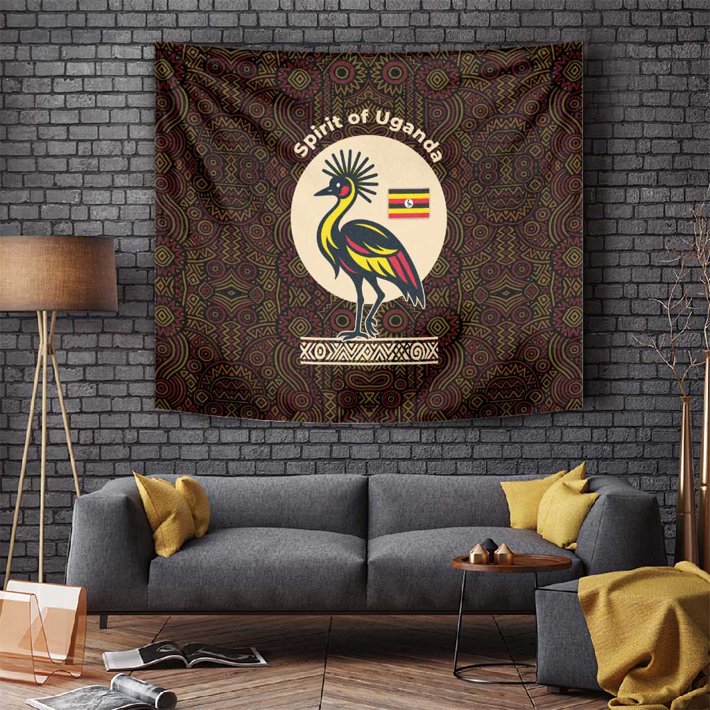 Uganda Tapestry - Grey Crowned Crane and Tribal Pattern Spirit of Uganda Theme TS04