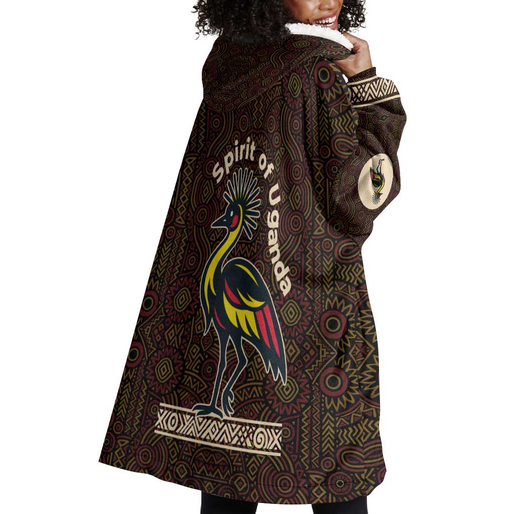 Uganda Wearable Blanket Hoodie - Grey Crowned Crane and Tribal Pattern Spirit of Uganda Theme TS04