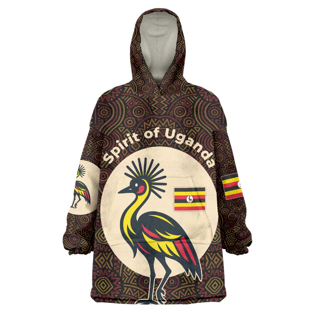 Uganda Wearable Blanket Hoodie - Grey Crowned Crane and Tribal Pattern Spirit of Uganda Theme TS04