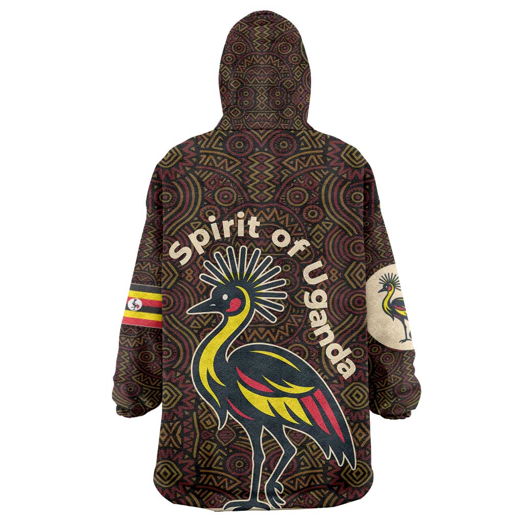 Uganda Wearable Blanket Hoodie - Grey Crowned Crane and Tribal Pattern Spirit of Uganda Theme TS04