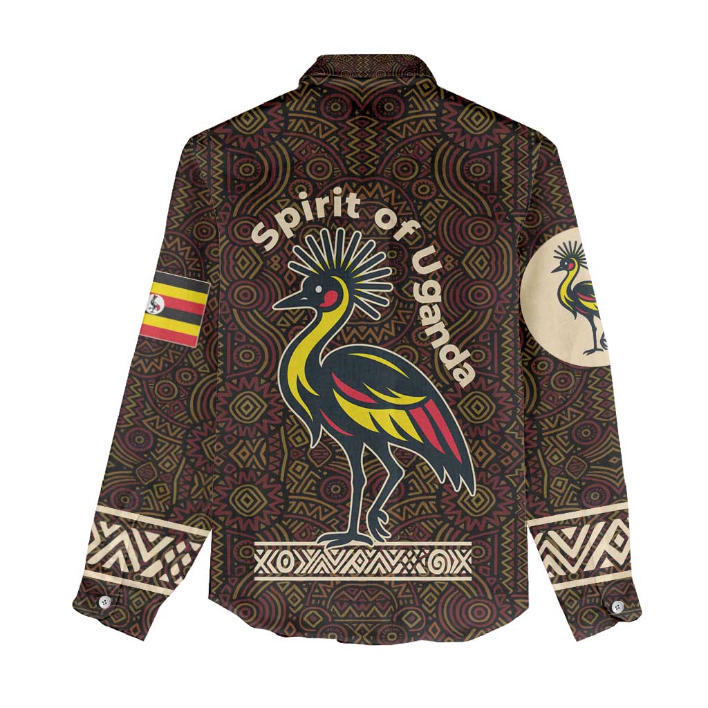 Uganda Women Casual Shirt - Grey Crowned Crane and Tribal Pattern Spirit of Uganda Theme TS04