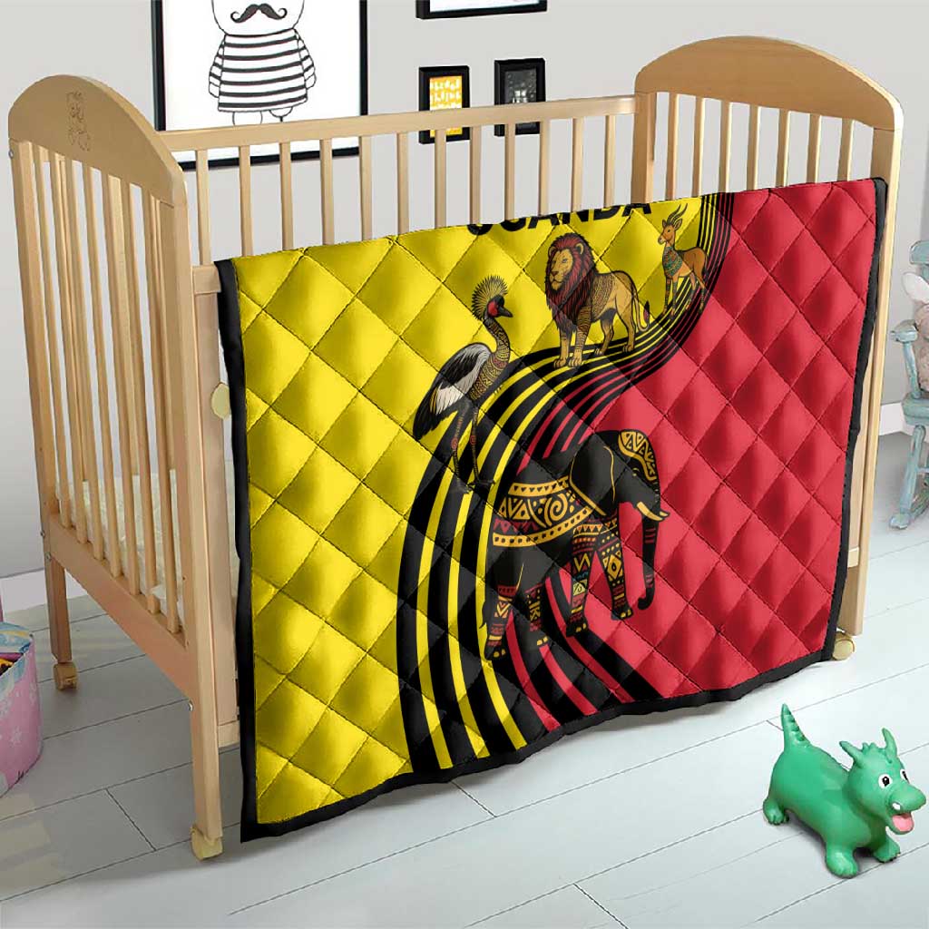 Uganda Quilt - African Wildlife Elephant Lion and Crane in Tribal Pattern Design TS04