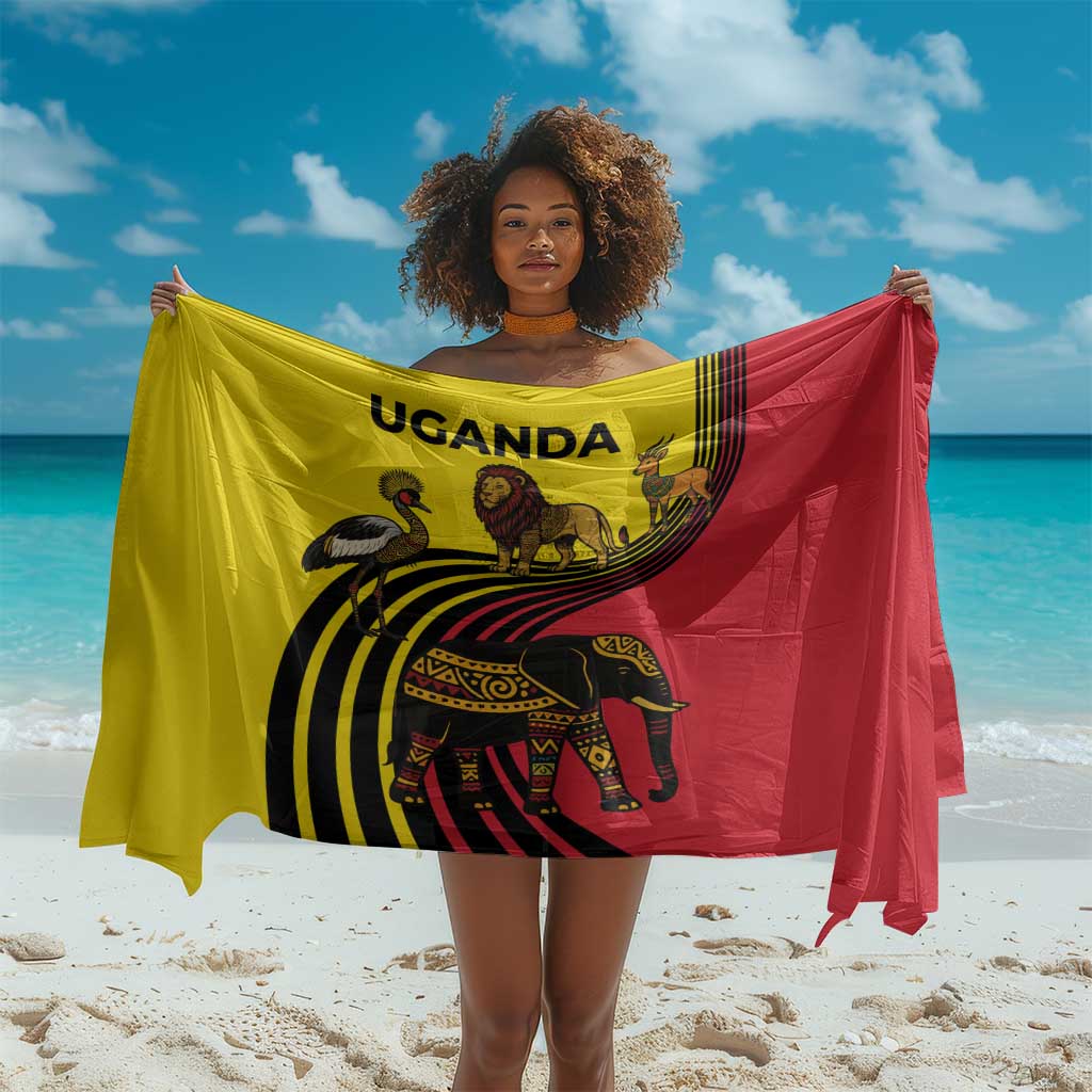 Uganda Sarong - African Wildlife Elephant Lion and Crane in Tribal Pattern Design TS04
