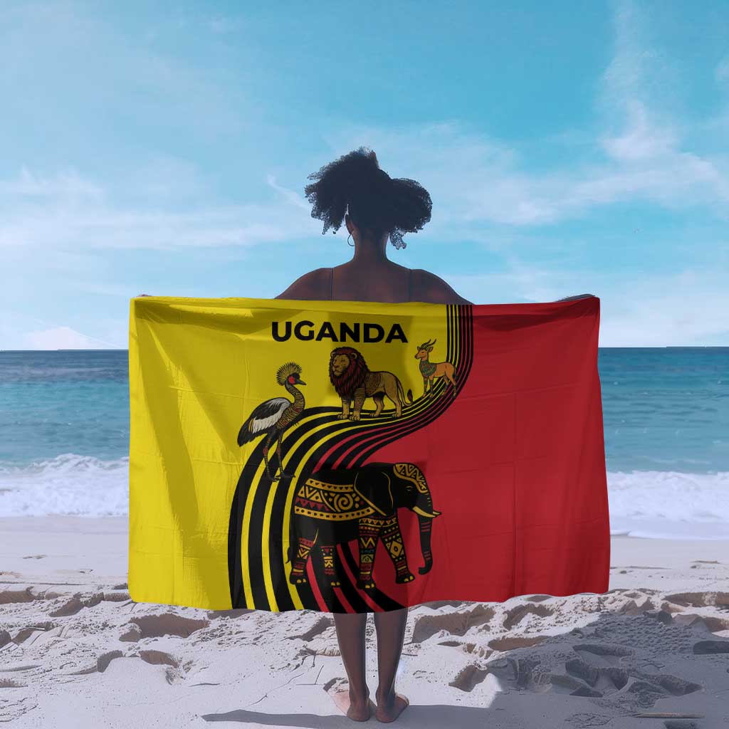 Uganda Sarong - African Wildlife Elephant Lion and Crane in Tribal Pattern Design TS04