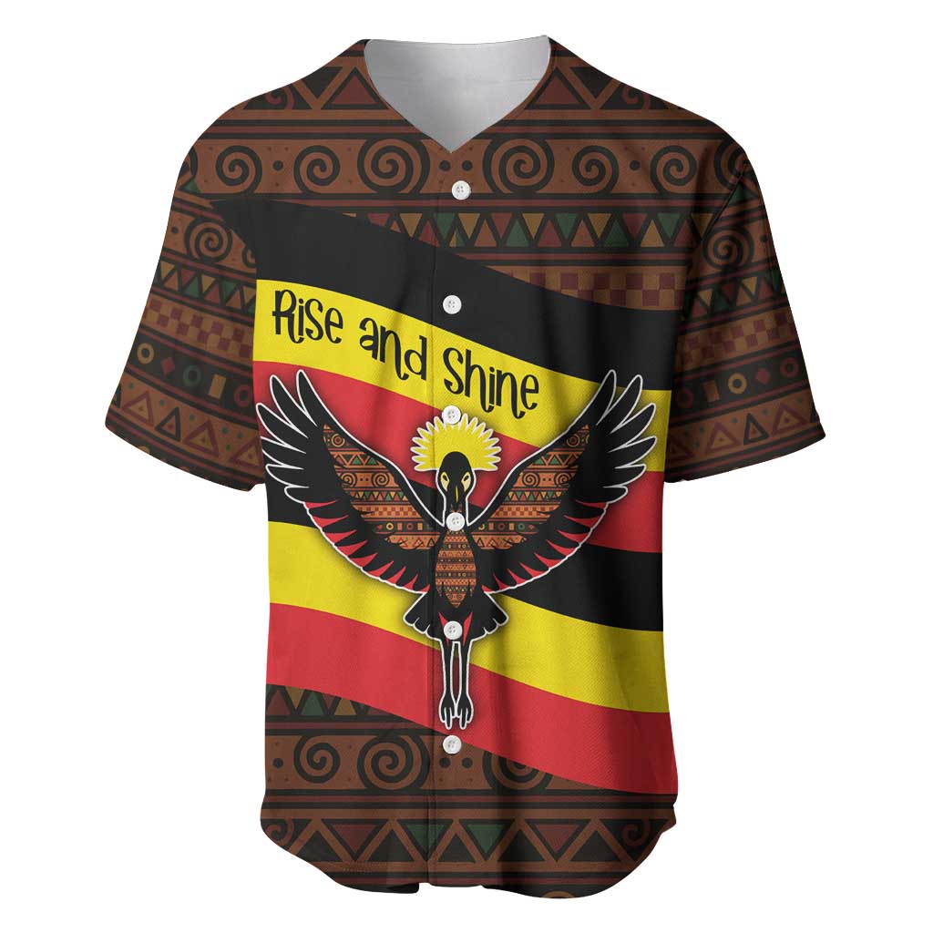 Uganda Baseball Jersey - Crested Crane and Rise and Shine Tribal Pattern Design TS04