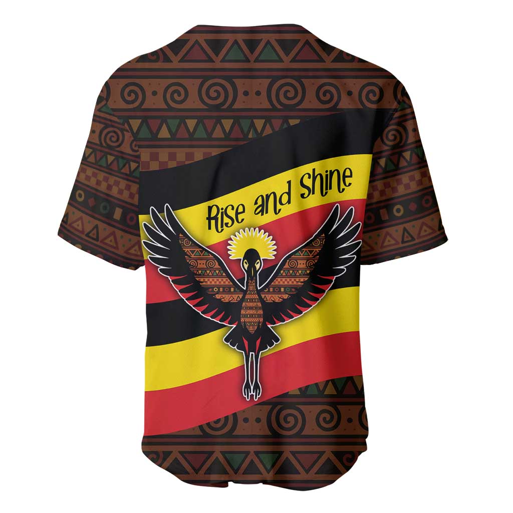 Uganda Baseball Jersey - Crested Crane and Rise and Shine Tribal Pattern Design TS04