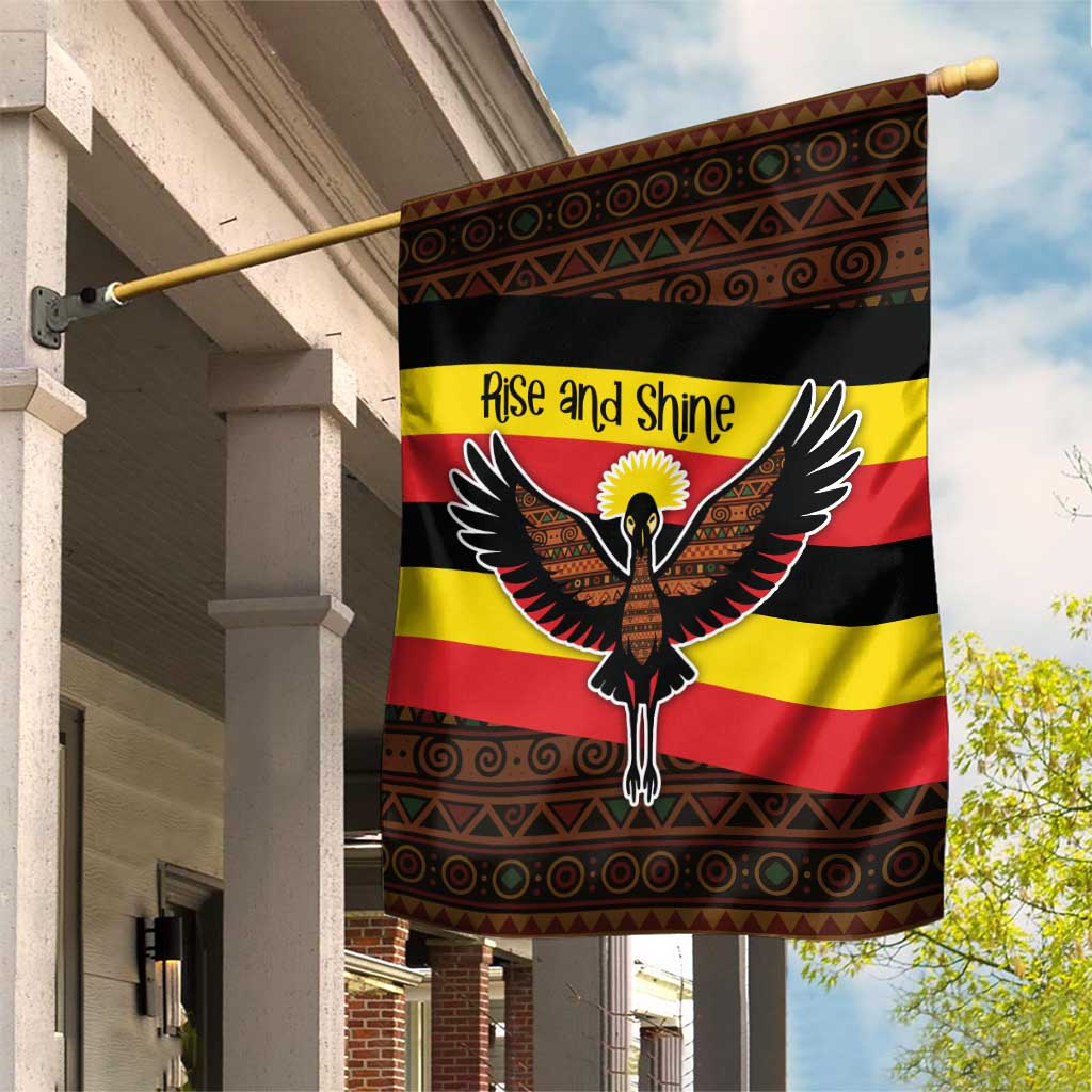 Uganda Garden Flag - Crested Crane and Rise and Shine Tribal Pattern Design TS04