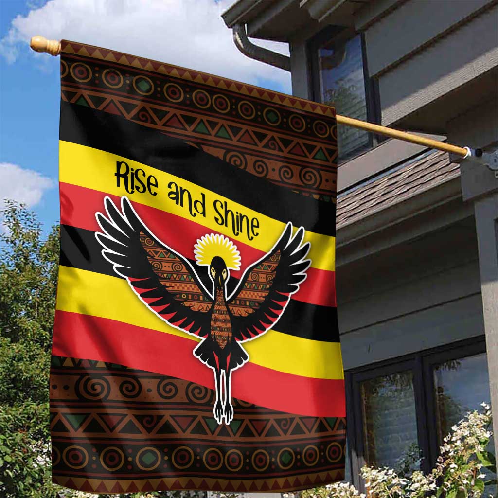 Uganda Garden Flag - Crested Crane and Rise and Shine Tribal Pattern Design TS04