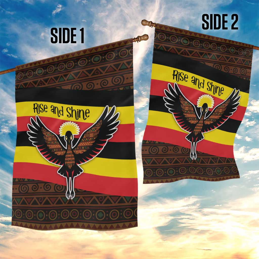 Uganda Garden Flag - Crested Crane and Rise and Shine Tribal Pattern Design TS04