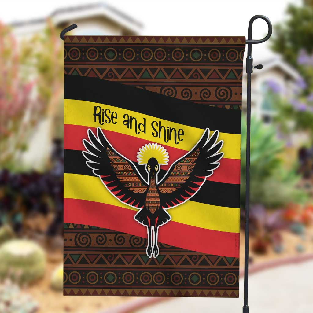 Uganda Garden Flag - Crested Crane and Rise and Shine Tribal Pattern Design TS04