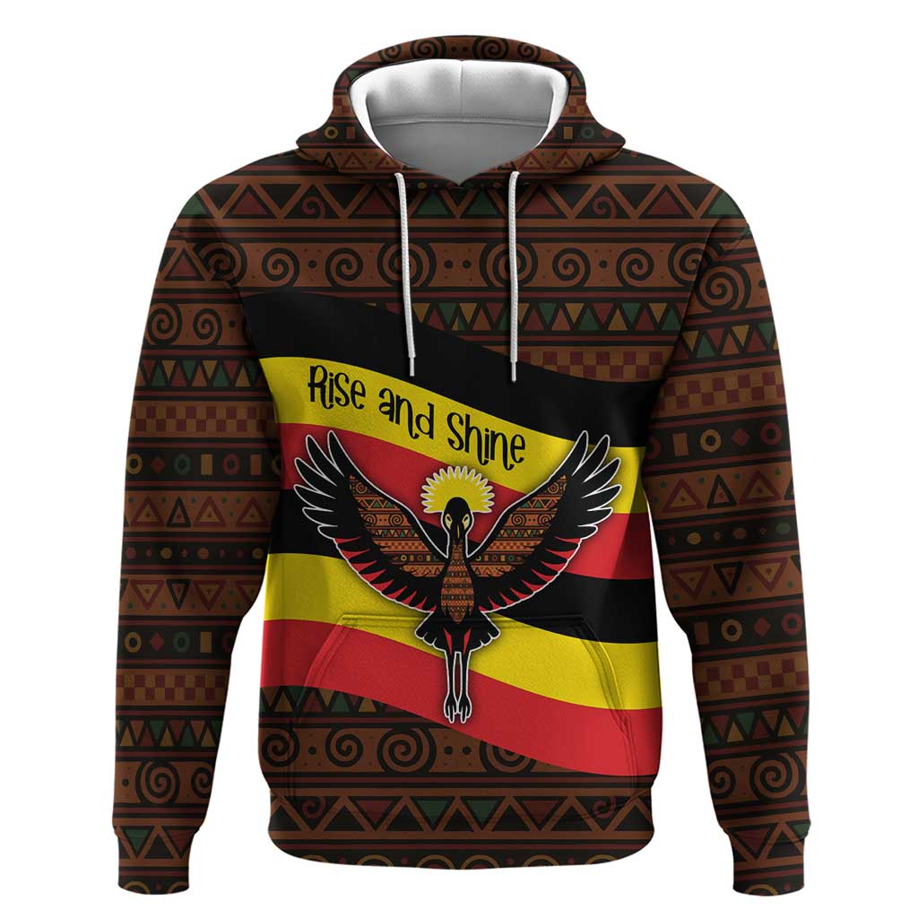 Uganda Hoodie with Crested Crane and Rise and Shine Tribal Pattern Design TS04