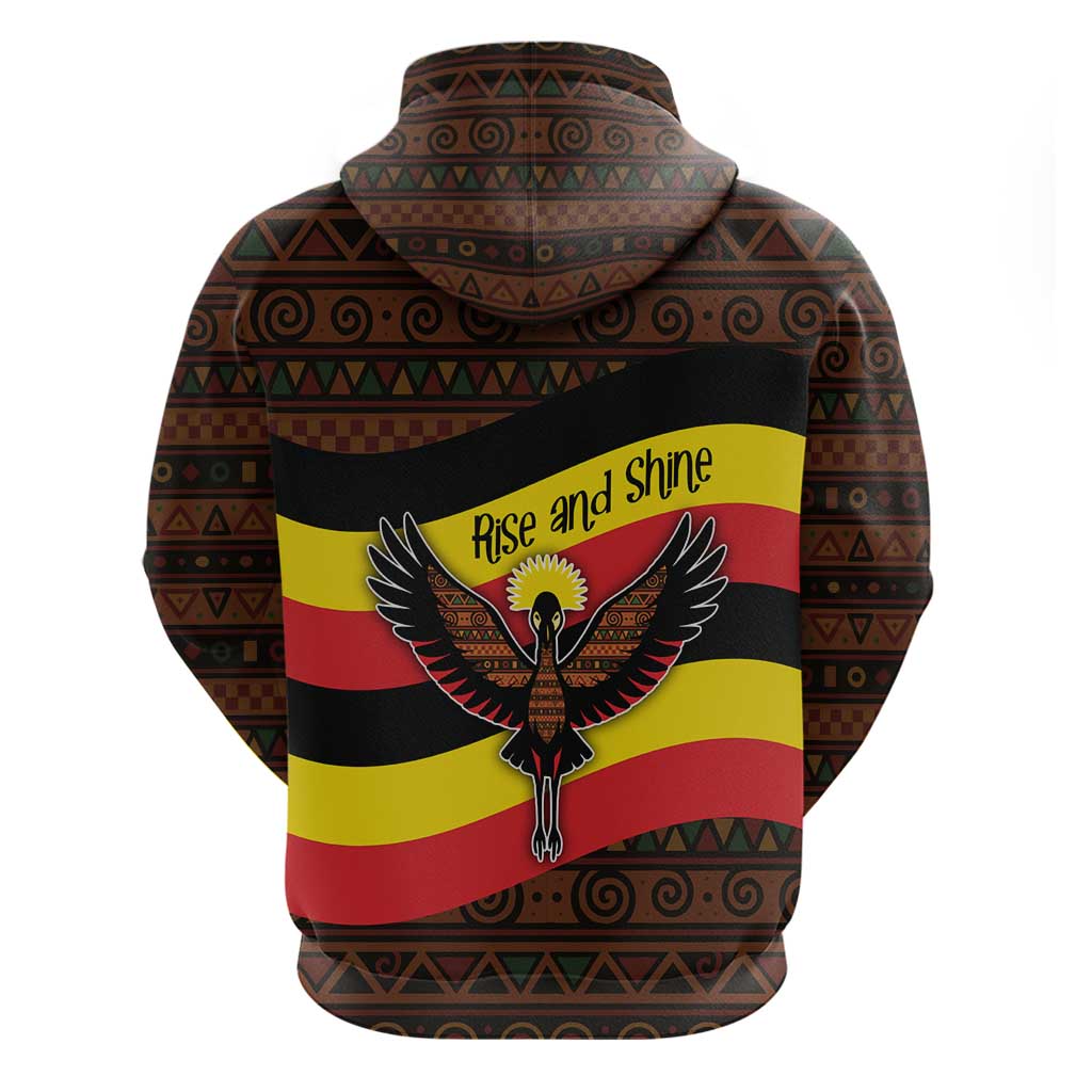 Uganda Hoodie with Crested Crane and Rise and Shine Tribal Pattern Design TS04