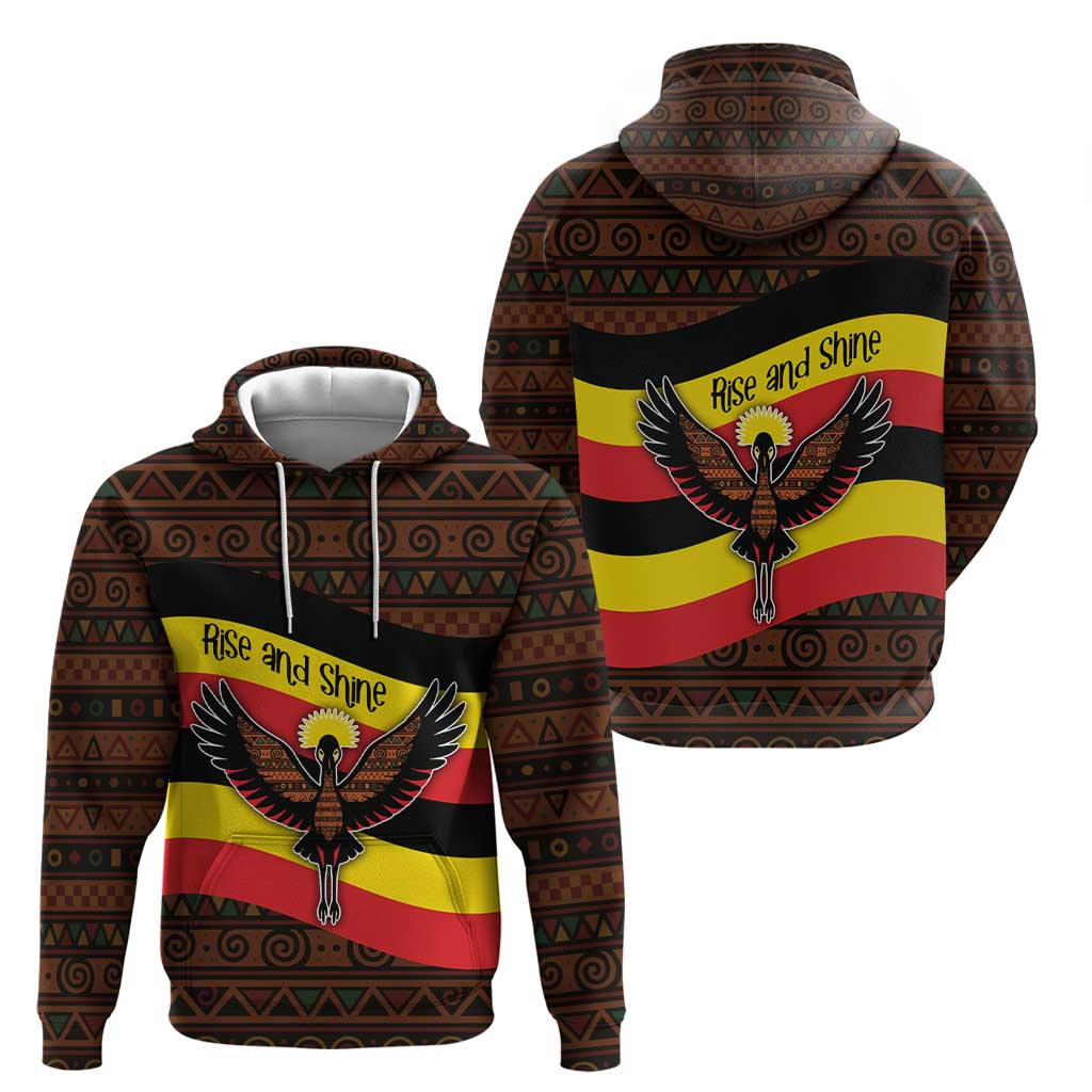 Uganda Hoodie with Crested Crane and Rise and Shine Tribal Pattern Design TS04