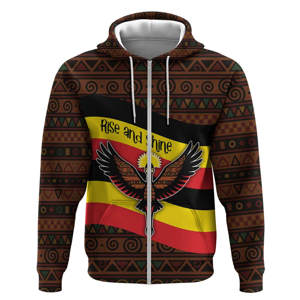 Uganda Hoodie with Crested Crane and Rise and Shine Tribal Pattern Design TS04