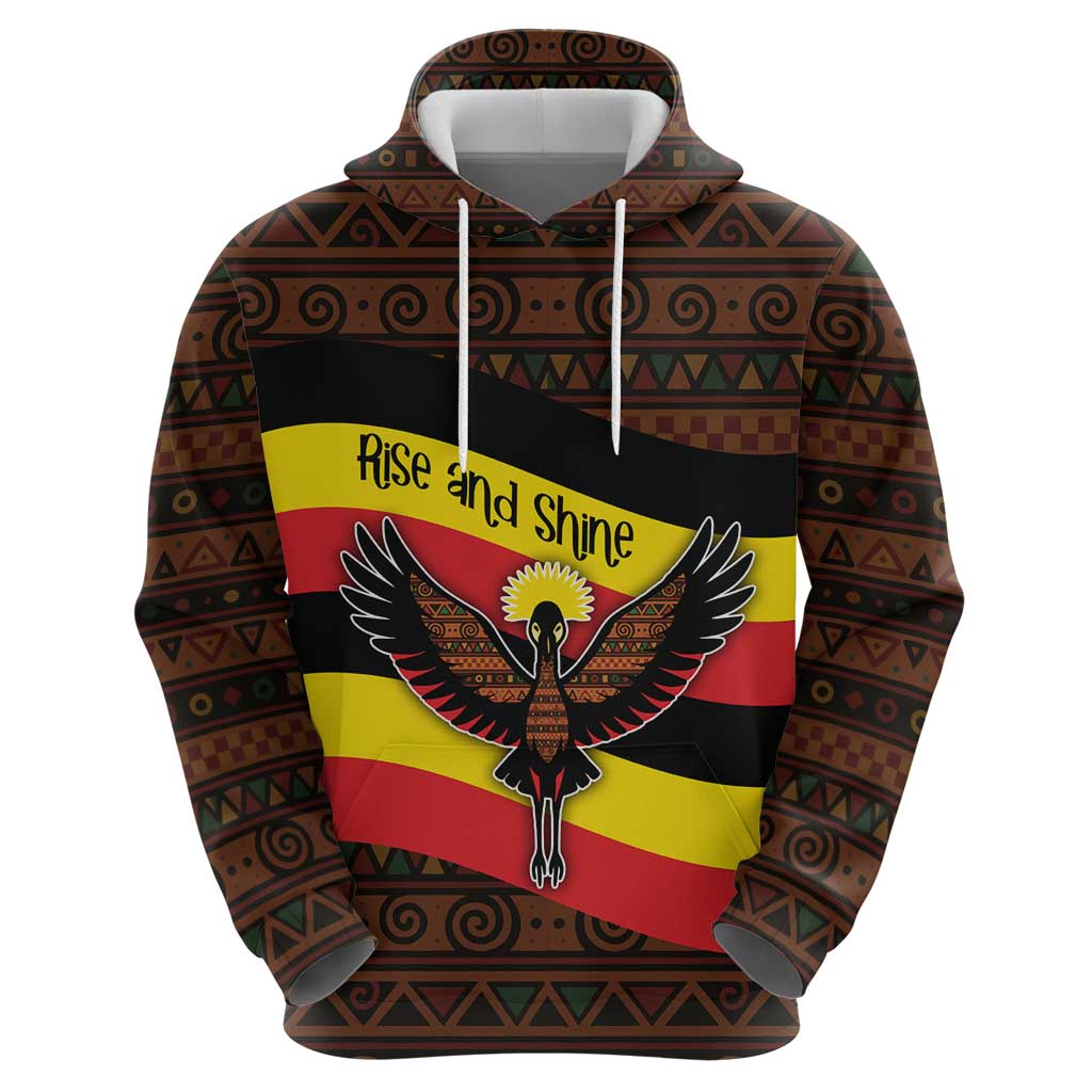 Uganda Hoodie with Crested Crane and Rise and Shine Tribal Pattern Design TS04