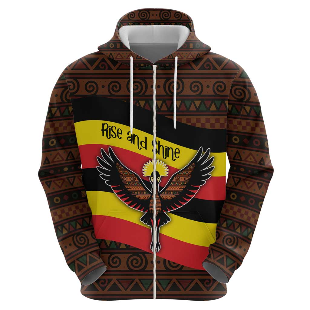 Uganda Hoodie with Crested Crane and Rise and Shine Tribal Pattern Design TS04