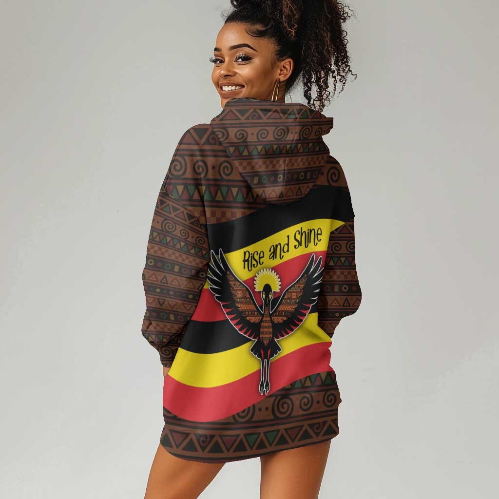 Uganda Hoodie Dress - Crested Crane and Rise and Shine Tribal Pattern Design TS04