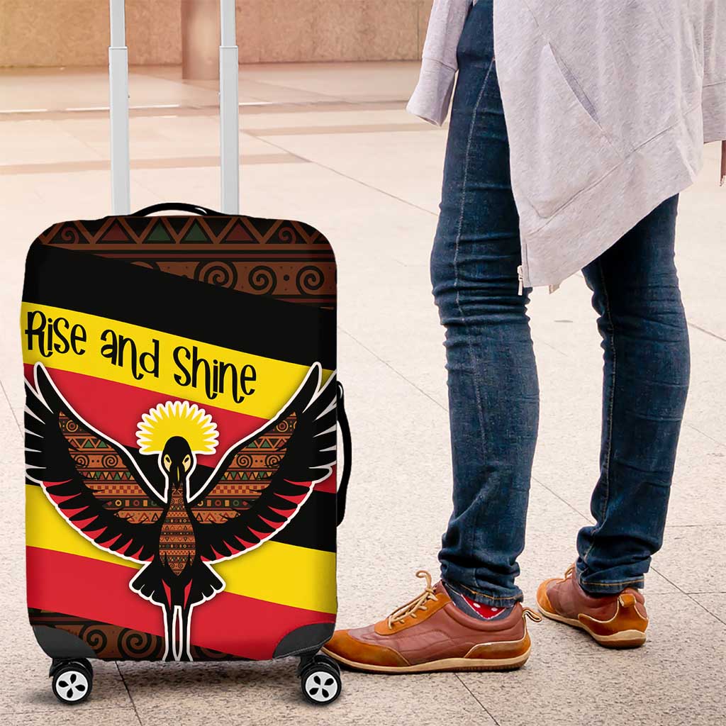Uganda Luggage Cover with Crested Crane and Rise and Shine Tribal Pattern Design TS04