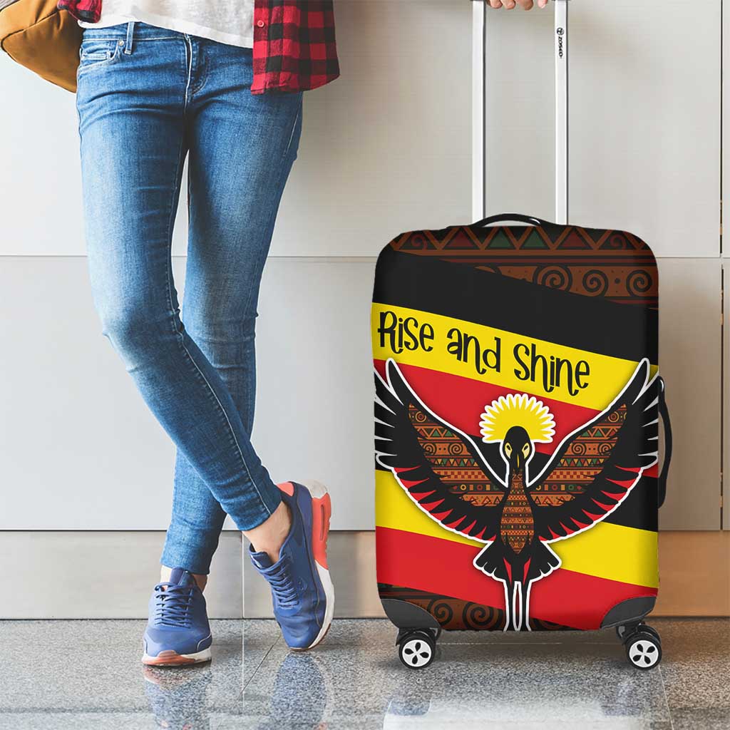 Uganda Luggage Cover with Crested Crane and Rise and Shine Tribal Pattern Design TS04