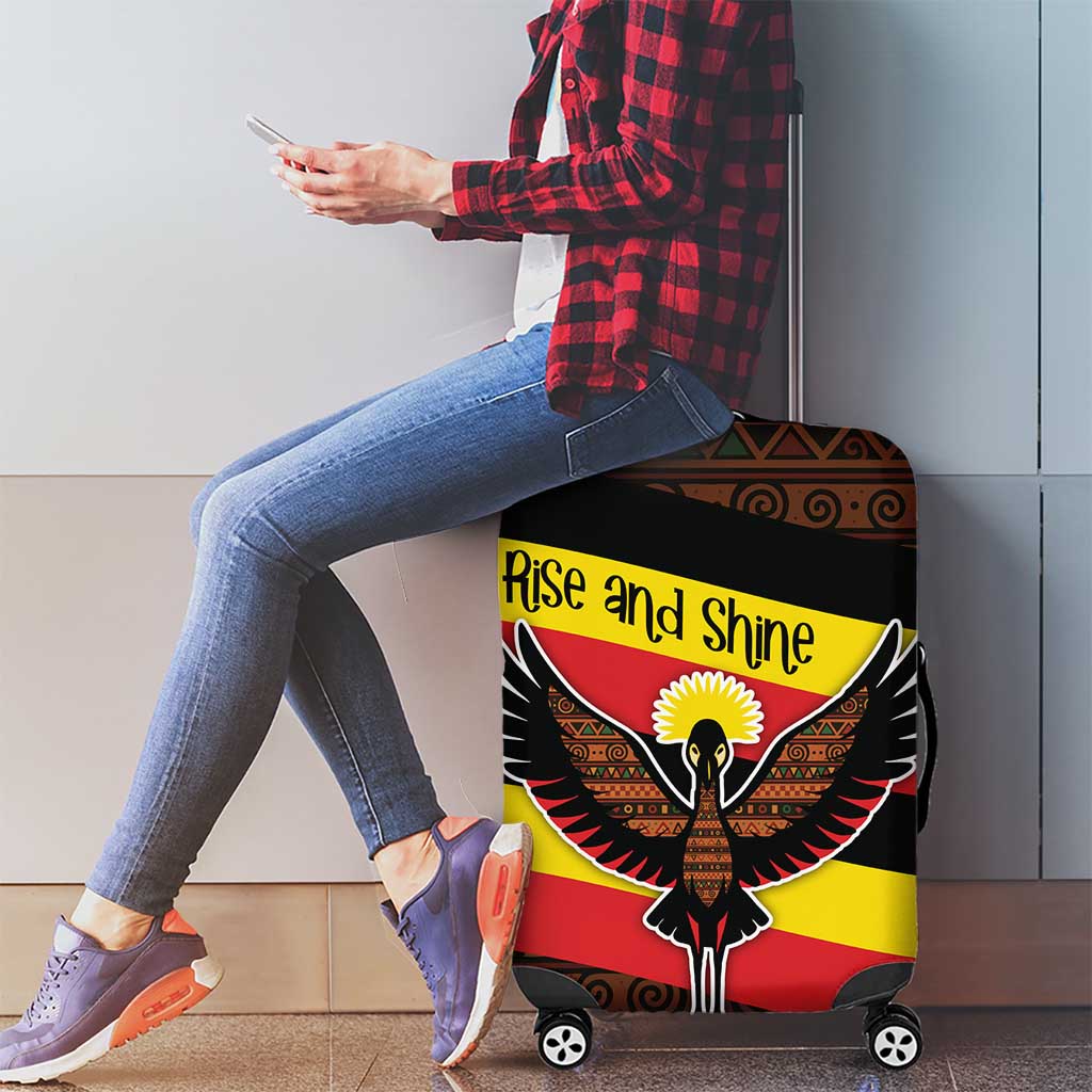 Uganda Luggage Cover with Crested Crane and Rise and Shine Tribal Pattern Design TS04
