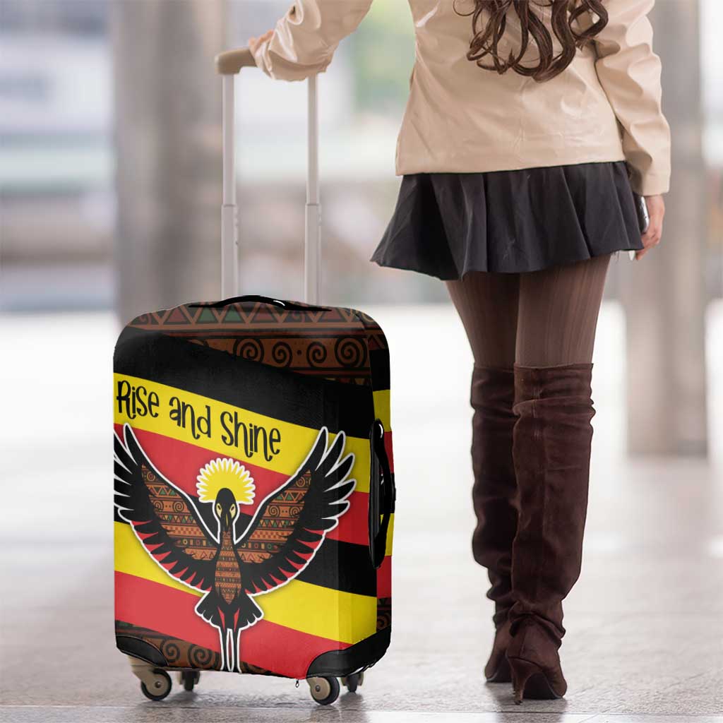 Uganda Luggage Cover with Crested Crane and Rise and Shine Tribal Pattern Design TS04