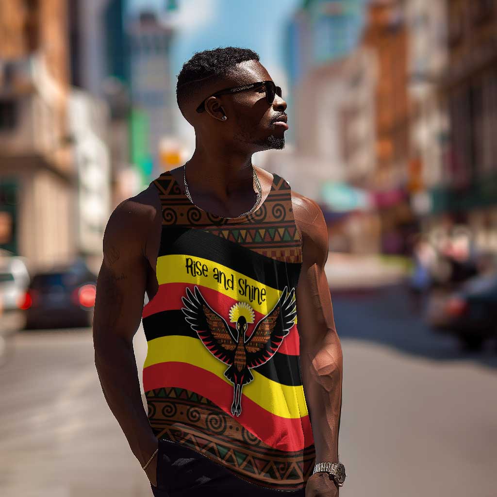 Uganda Men Tank Top - Crested Crane and Rise and Shine Tribal Pattern Design TS04