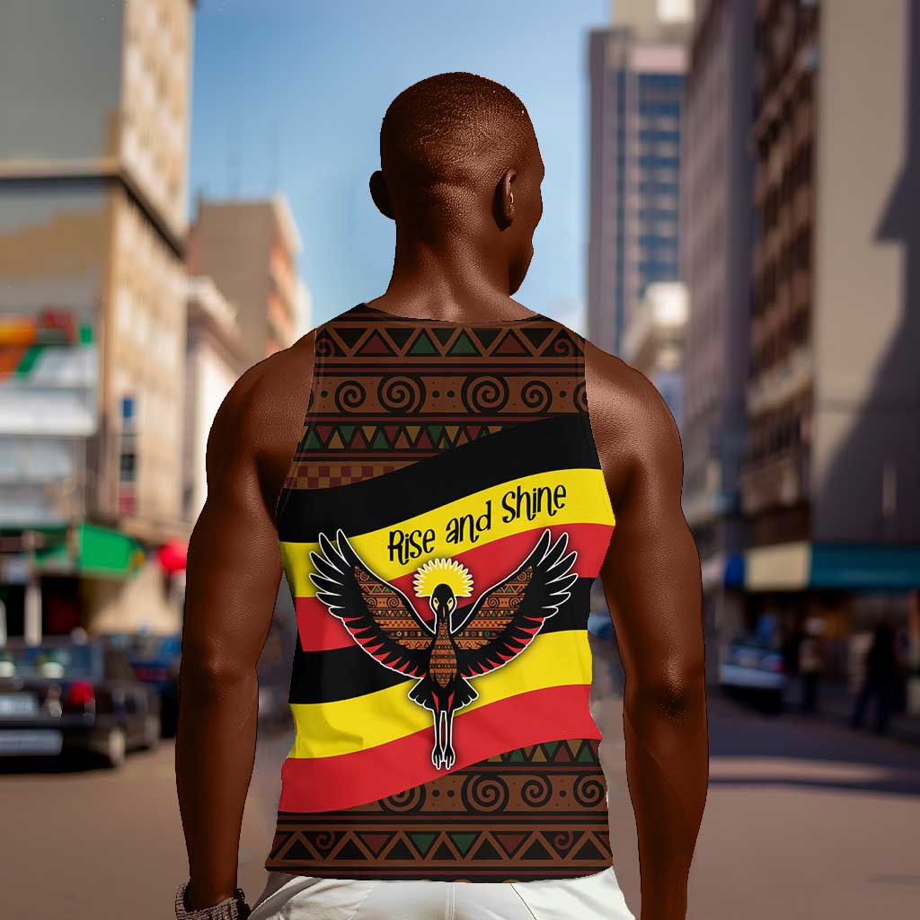 Uganda Men Tank Top - Crested Crane and Rise and Shine Tribal Pattern Design TS04