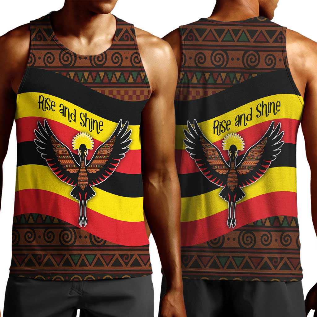 Uganda Men Tank Top - Crested Crane and Rise and Shine Tribal Pattern Design TS04