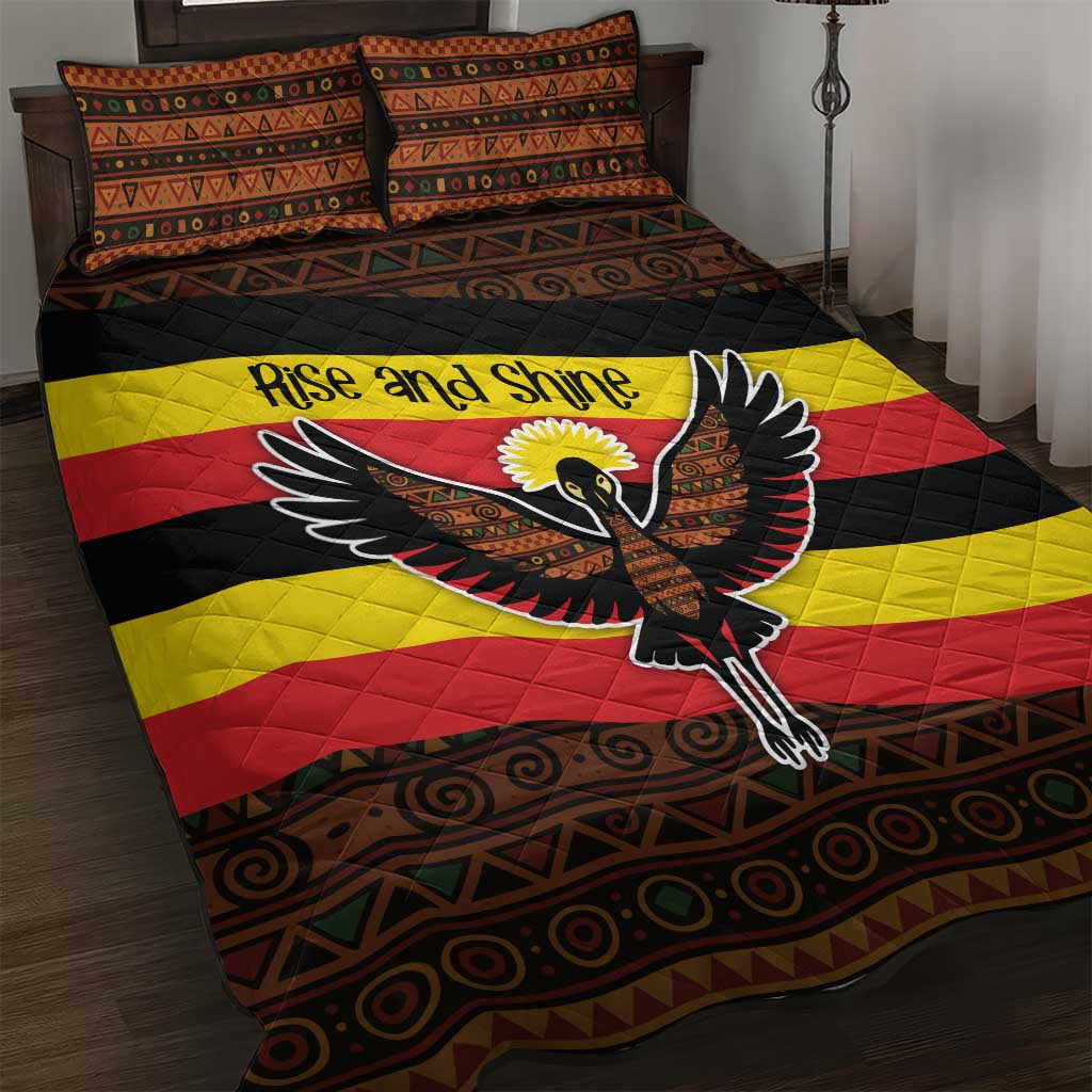 Uganda Quilt Bed Set - Crested Crane and Rise and Shine Tribal Pattern Design TS04