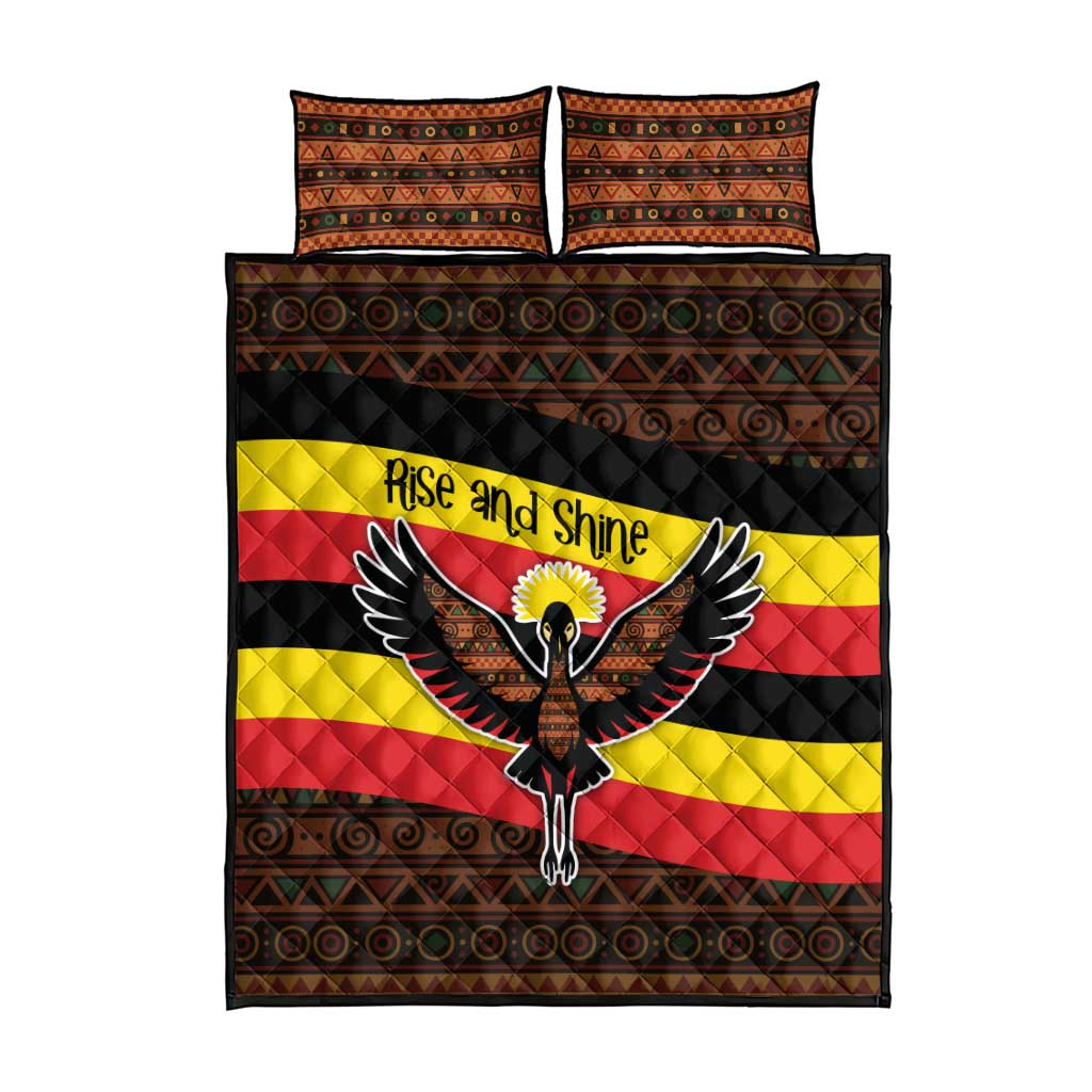 Uganda Quilt Bed Set - Crested Crane and Rise and Shine Tribal Pattern Design TS04