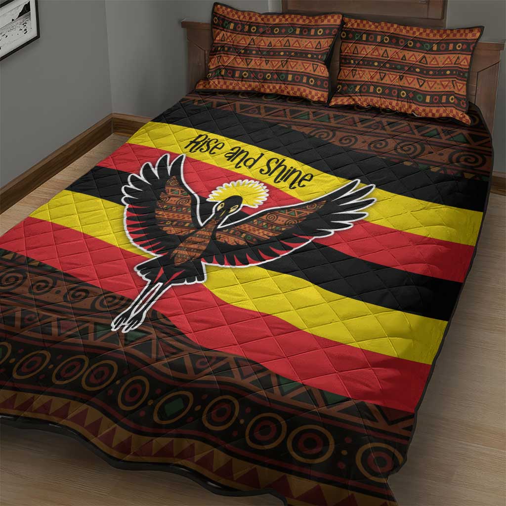 Uganda Quilt Bed Set - Crested Crane and Rise and Shine Tribal Pattern Design TS04