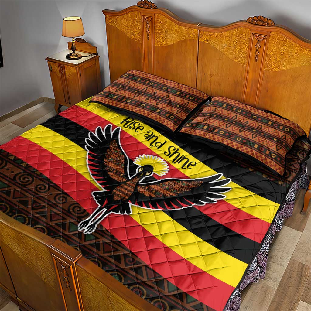 Uganda Quilt Bed Set - Crested Crane and Rise and Shine Tribal Pattern Design TS04