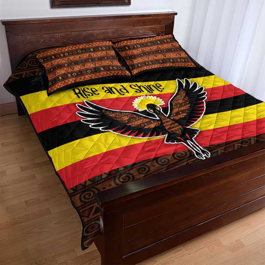 Uganda Quilt Bed Set - Crested Crane and Rise and Shine Tribal Pattern Design TS04