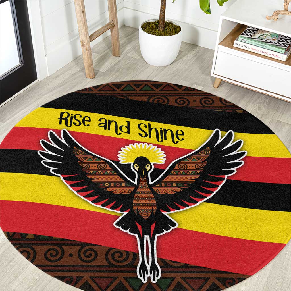 Uganda Round Carpet - Crested Crane and Rise and Shine Tribal Pattern Design TS04