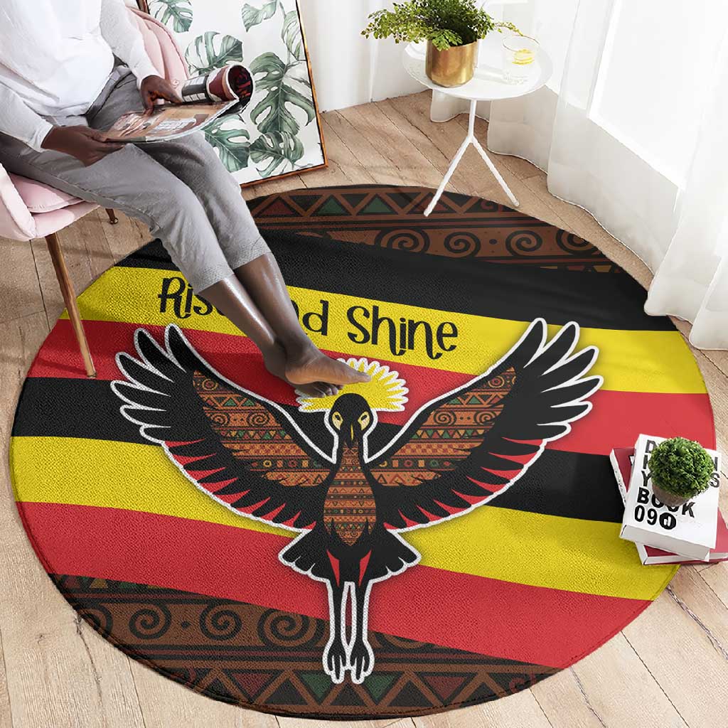 Uganda Round Carpet - Crested Crane and Rise and Shine Tribal Pattern Design TS04