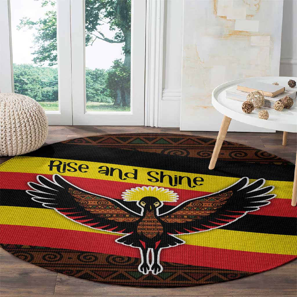 Uganda Round Carpet - Crested Crane and Rise and Shine Tribal Pattern Design TS04