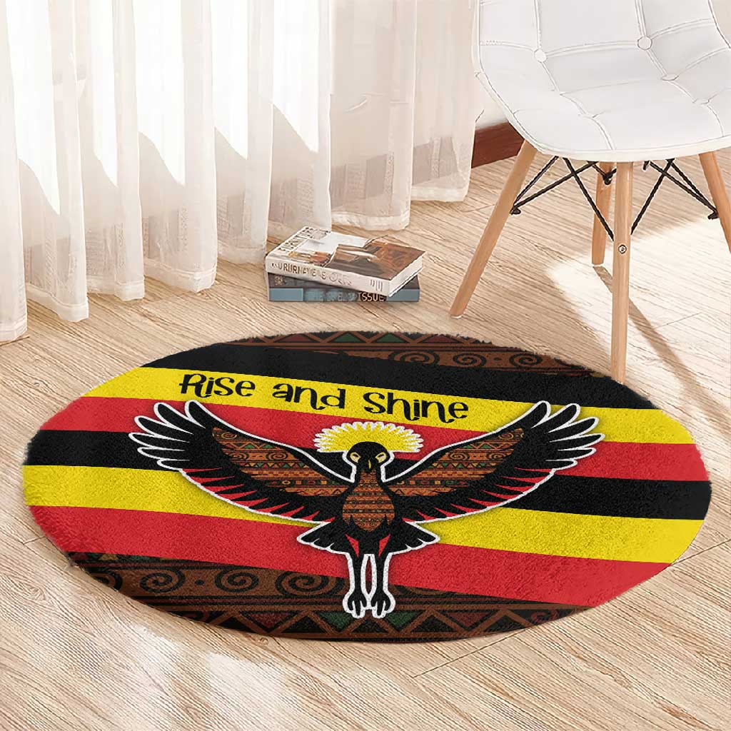 Uganda Round Carpet - Crested Crane and Rise and Shine Tribal Pattern Design TS04