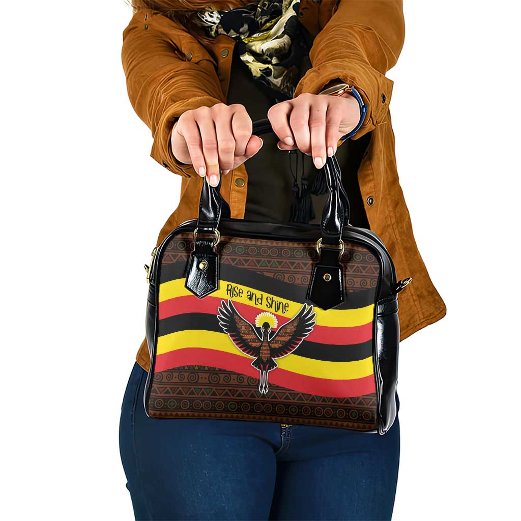 Uganda Shoulder Handbag with Crested Crane and Rise and Shine Tribal Pattern Design TS04