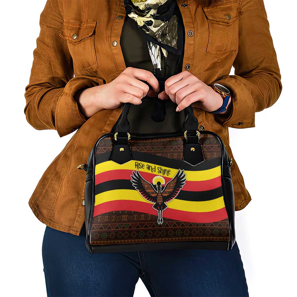 Uganda Shoulder Handbag with Crested Crane and Rise and Shine Tribal Pattern Design TS04