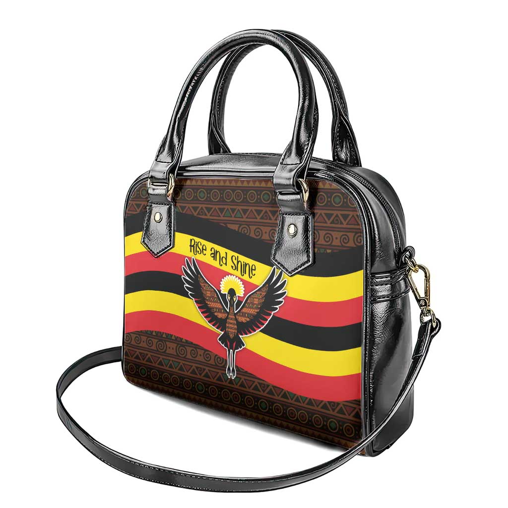 Uganda Shoulder Handbag with Crested Crane and Rise and Shine Tribal Pattern Design TS04